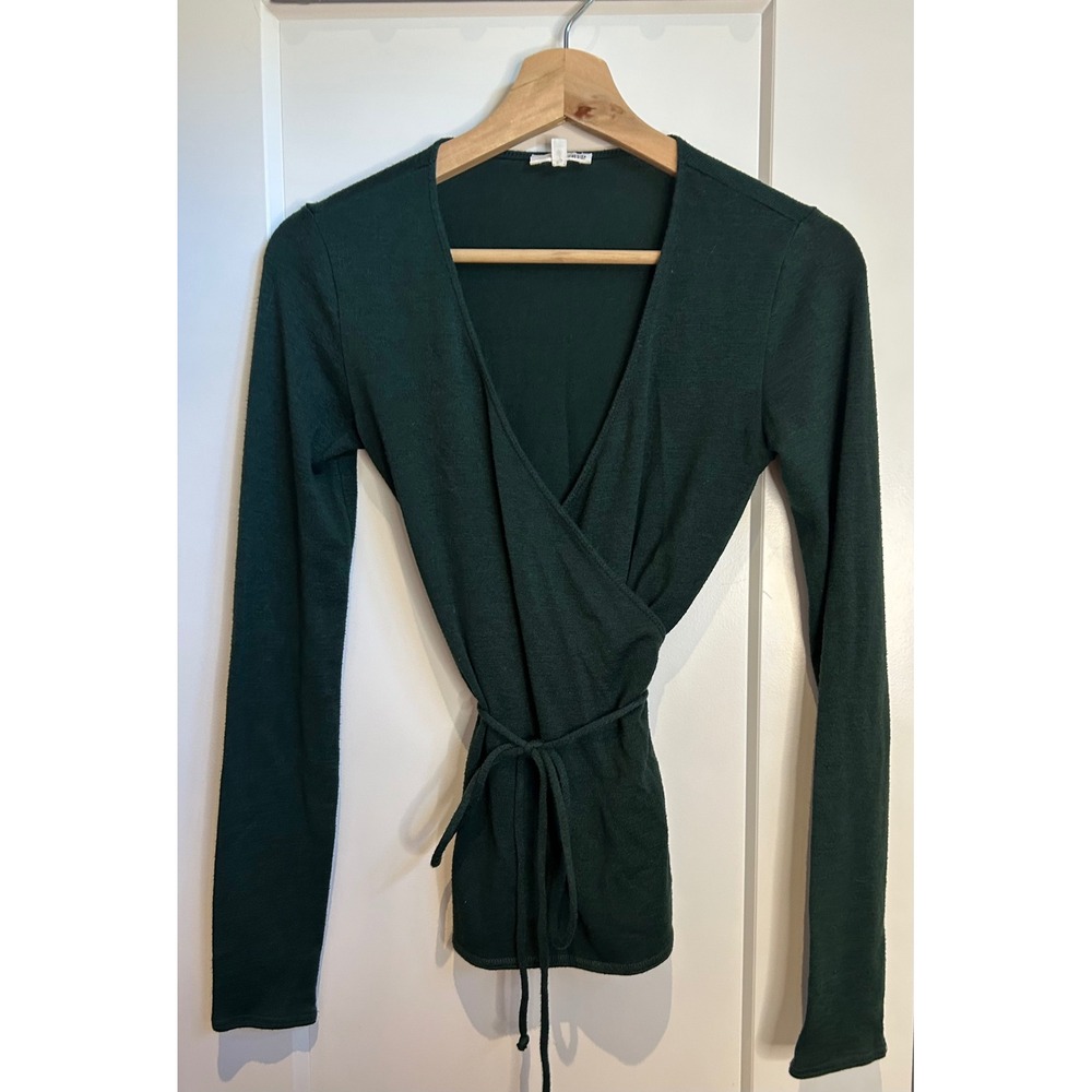 Wilfred Free Aritzia Women XS Forest Green Wrap Tie Long Sleeve V-Neck Top